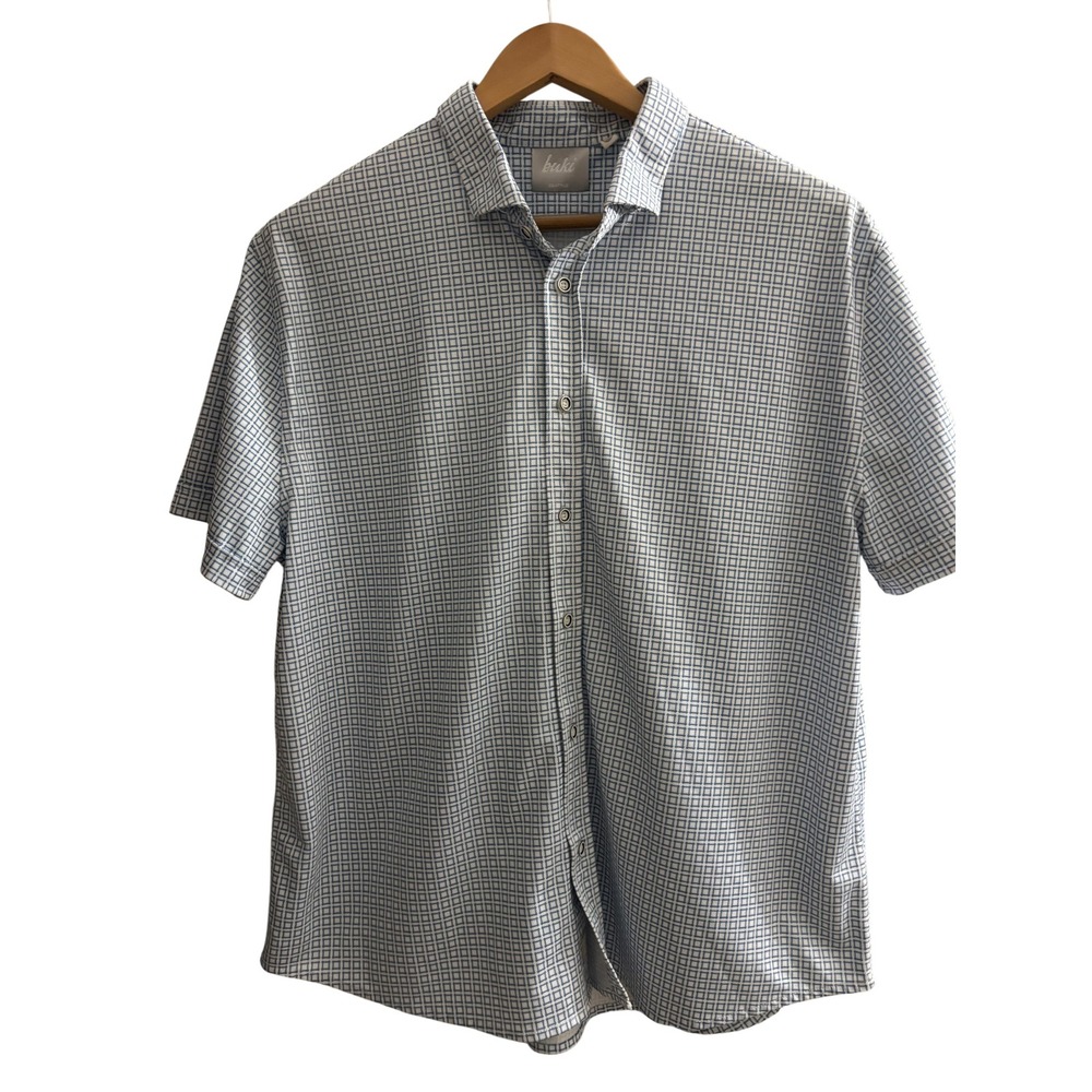 Buki Collection Seattle Mens XXL Blue White Geometric Short Sleeve Button Down